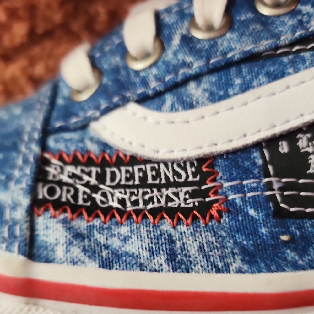 Vans Blue Acid Wash Men's Sneakers Cobra Kai Best Defense More Offense - Picture 7 of 14